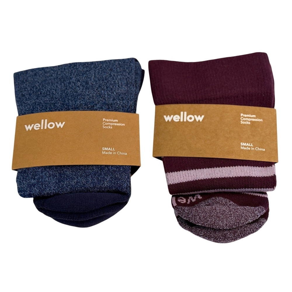 Wellow Compression Socks Set 2 Pairs Blue Purple Bamboo Small 18-25mmHg